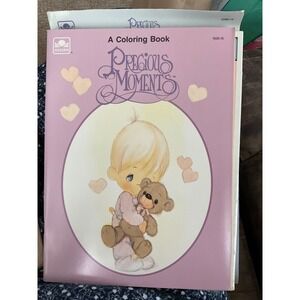 Vintage Precious Moments Coloring Book Golden 1635-15 Purple Teddy Bear Heart